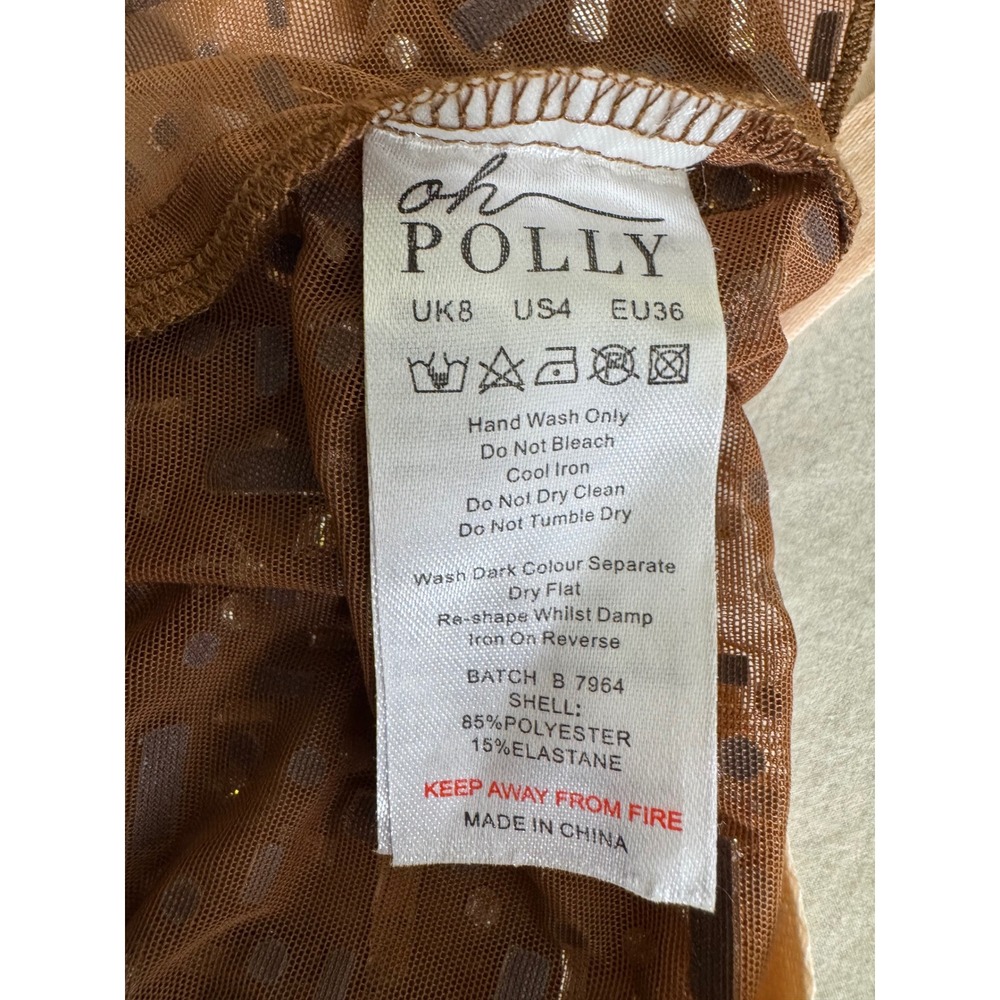 Oh Polly Brown Embellished Mesh Dress Rhinestone Square Neck Long Sleeve US 4 - Picture 8 of 8